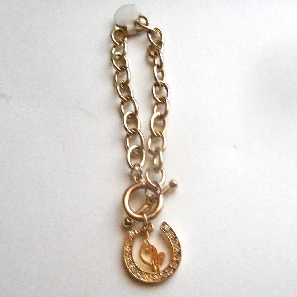 NEW VINTAGE Y2K BABY PHAT GOLDTONE HORSESHOE RHINESTONE BLING BRACELET CAT LOGO
